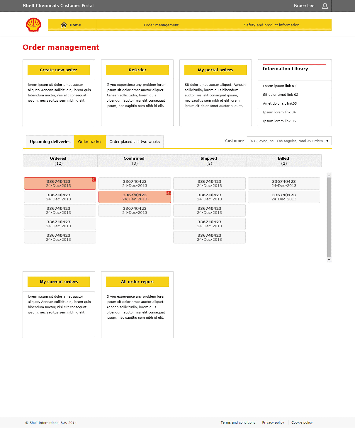 Order management page