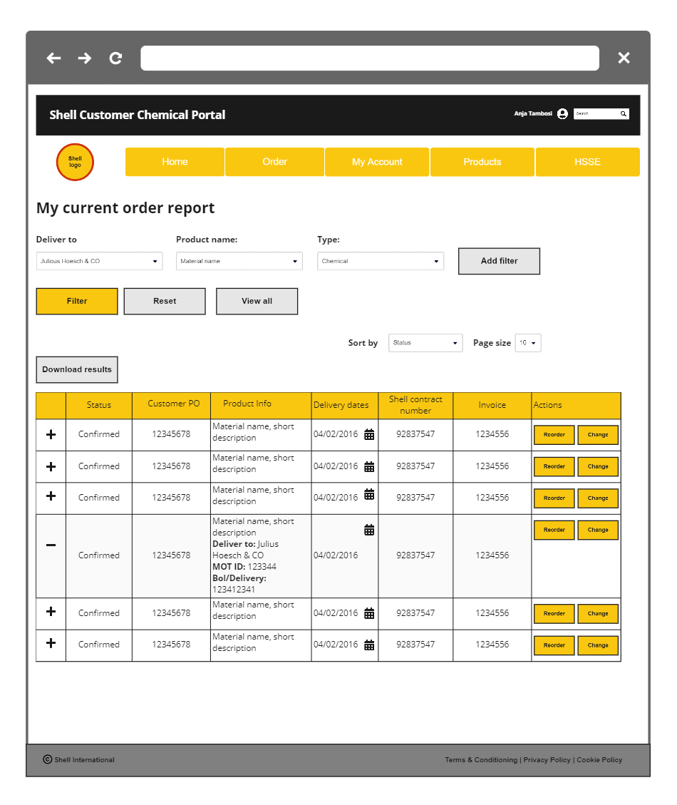 Order report page